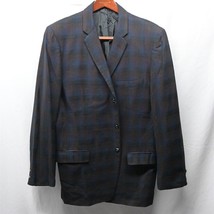 Vtg 50s 60s Shadow Plaid 44L Blue Brown Wool 3Btn Blazer Jacket Sport Coat - £39.95 GBP