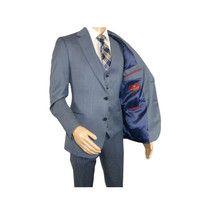 Men Suit BERLUSCONI Turkey 100% Italian Wool Super 180's 3pc Vested #Ber4 Navy image 6