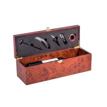 Bey-Berk Bottle Holder w/ 5 Piece Bar Set in Rosewood Finished Box  - $64.95