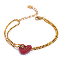 Yhpup Stainless Steel Chain Acrylic Red Heart Bracelet Bangle Charm Fashion Chic - £11.49 GBP