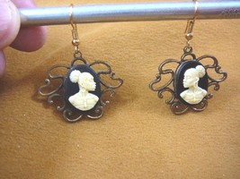 (CAE1-2) Rare African American Lady Black + Ivory Cameo Dangle Earrings Jewelry - £18.45 GBP