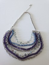 multi strand chains of purple &amp; blue beads necklace 22&quot; - £19.97 GBP