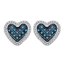 1/2CT Blue &amp; White Simulated Diamond Heart Stud Earrings 14K Gold Plated Silver - £29.57 GBP