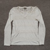 Lucky Brand Womens Waffle Knit Top Size M Cream White Crochet Thermal Boho Shirt - £15.54 GBP