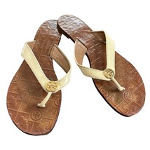 Tory Burch Thora Thong Flip Flops Cream Patent Leather 11M Gold  - $50.00