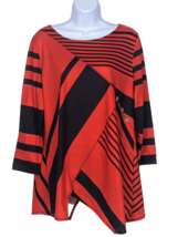 Women&#39;s Size L Tunic Pullover Red With Black Stripes, Button Details - £14.25 GBP