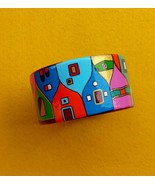 Painted wood bangle bracelet inspired by Hundertwasser art. Jewelry gift... - £47.85 GBP