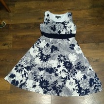 Perceptions Women&#39;s Dress 8 Petite A Line Navy Blue Geometric Sleeveless - £7.96 GBP