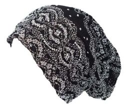Black Silver Slouch Beanie Laced Rhinestones Tube Beanie Muslim Hijab Tu... - £21.87 GBP