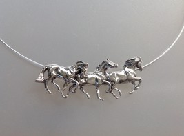 Sterling Silver Running Horses necklace Omega chain.  Signed Original. Zimmer eq - £140.75 GBP