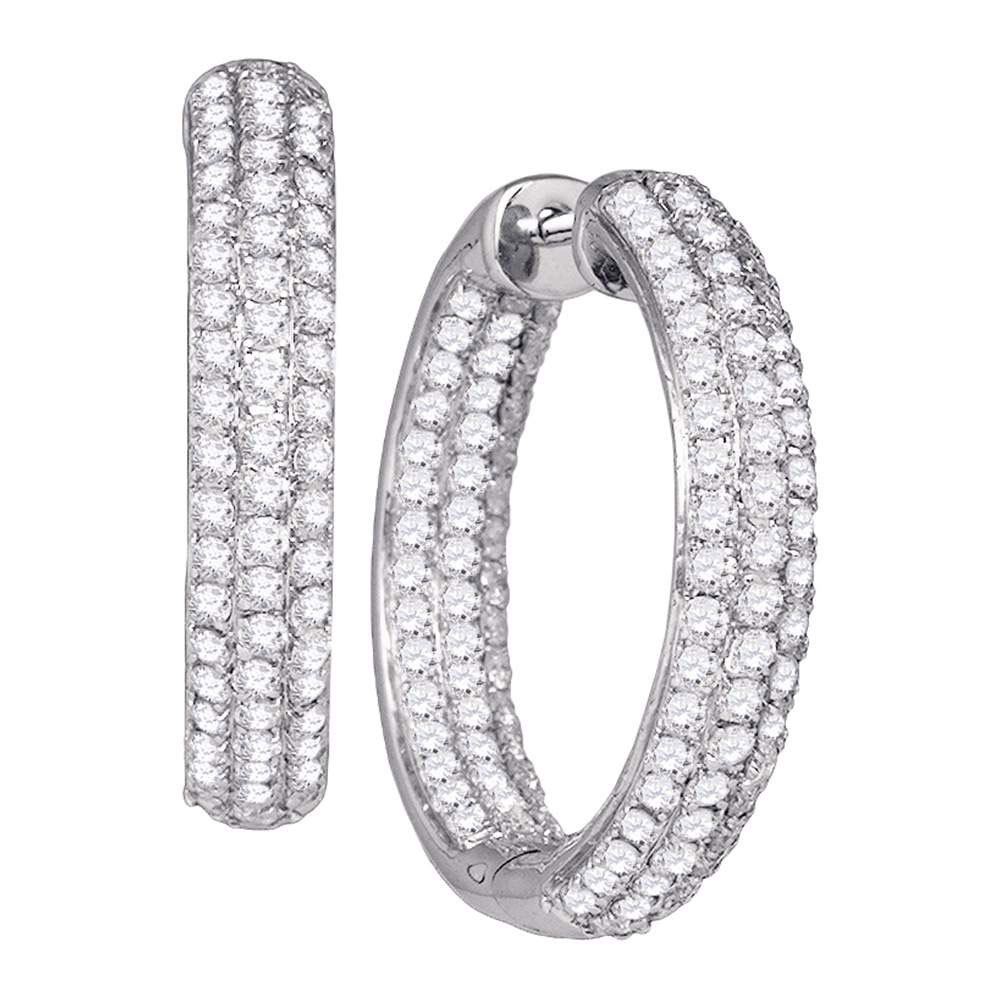 Primary image for 14k White Gold Womens Round Diamond Hoop Earrings 2-7/8 Cttw