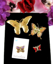 Lot of 4 Vintage BUTTERFLY PINS Brooches Butterflies Enamel Goldtone Purple Red - £14.78 GBP