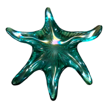 Green Aqua Iridescent Glass Starfish Trinket Dish Bowl 6.5x7 Bathroom Decor Soap - £22.00 GBP