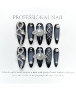 10pcs Black Fake Nails Western Queen Snake Punk Handmade Long Press on N... - $12.86