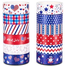 12 Rolls 4Th Of July Washi Tape, Red White Blue Washi Tape, Patriotic Star Flag  - £13.31 GBP