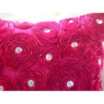 Pink Art Silk 16&quot;x16&quot; Ribbon Fuchsia Rose Flower Pillows Cover, Fuchsia Power - £32.70 GBP+