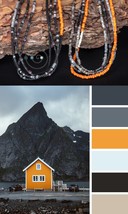 extra-long boho friendship bracelets/necklaces, black, orange, grey seed beads - £38.75 GBP