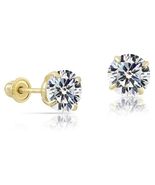14k Yellow Gold 6mm CZ Solitaire Stud Earrings Screwback Solid Gold - $69.00
