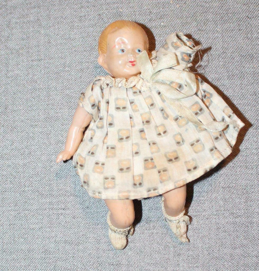 Primary image for Vintage Celluloid Baby Doll Jointed 5-1/2" Molded Hair