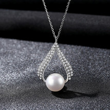 S925 Silver Pearl Necklace Pendant Micro-Inlay 3A Zircon Plated Real Gold Fashio - £19.98 GBP