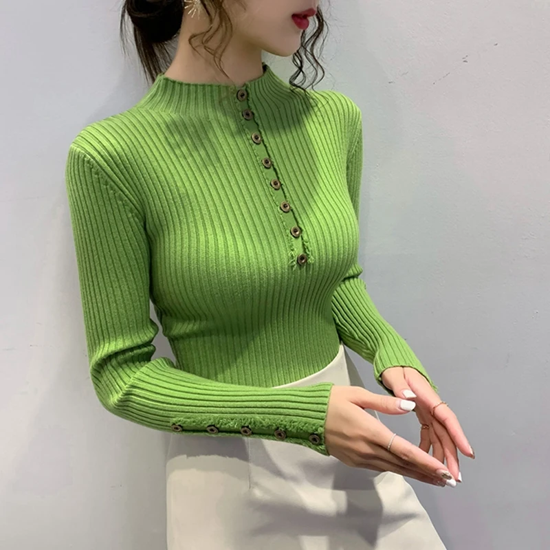Women Buton Winter Pullovers   Casual Long Sleeve s Korean Clothes Slim ... - $113.31