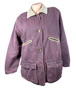 Woolrich Womens Chore Coat Fleece Lined Barn Field Leather Collar Purple... - $74.24