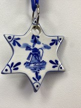 Holland Windmill Scene Delft Blue Painted White Ceramic Star Christmas Ornament - £15.17 GBP