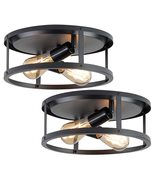 2 Light Farmhouse Flush Mount Ceiling Light-2 Pack Black Industrial Mid-... - $85.13