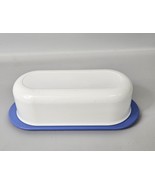 Vintage Tupperware Butter Dish #2320A-2 White Blue Lid Made in USA - $16.78