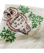 Owl Vintage Tablecloth Linen Hand Needlepoint Embroidered  29 x 29 Beige u - $22.99