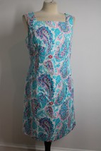 Talbots 10P Blue Pink Paisley Sleeveless Textured Cotton Square Neck Shift Dress - £29.81 GBP