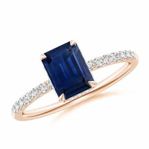 ANGARA Emerald-Cut Sapphire Engagement Ring with Diamonds for Women in 14K Gold - £1,875.94 GBP