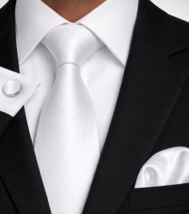 White Necktie, Hanky, &amp; Cufflinks - $18.99