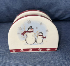 Royal Seasons Stoneware Christmas SNOWMAN Red Snowflakes Trim Napkin Hol... - £15.97 GBP