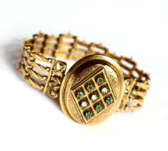 Antique 14k Gold Diamond Emerald Victorian Bracelet 46.1g Articulated Solid Gold - £2,990.35 GBP