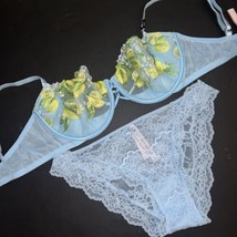Victoria&#39;s Secret 36C,36D BRA SET M panty BLUE YELLOW LEMON green EMBROI... - $49.49