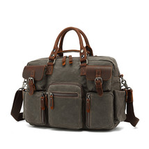 Crazy Horse Leather Men&#39;s Bag European and American Fashion Casual Canvas Bag Me - £109.59 GBP