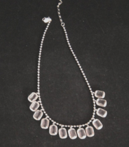 Silver Tone Ball Chain Necklace with Clear Glass Rectangular Prisms 17.5&quot; - £6.97 GBP