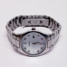 Bulova 8 Diamonds Silver Tone White Mother of Pearl Dial Womens Watch C8... - £58.32 GBP