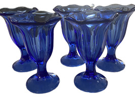 Vintage Anchor Hocking Cobalt Blue Tulip Shaped Dessert Glasses 6” Set of 5 - £28.40 GBP