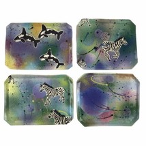 Set Of 4 Elliott Studio Pottery Handpainted Trays Zebras Orca Whales Spl... - $56.10