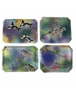 Set Of 4 Elliott Studio Pottery Handpainted Trays Zebras Orca Whales Spl... - $56.10