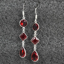 925 Sterling Silver Red Onyx Gemstone Handmade Dangle Earrings Her Gift BES-1460 - £27.66 GBP