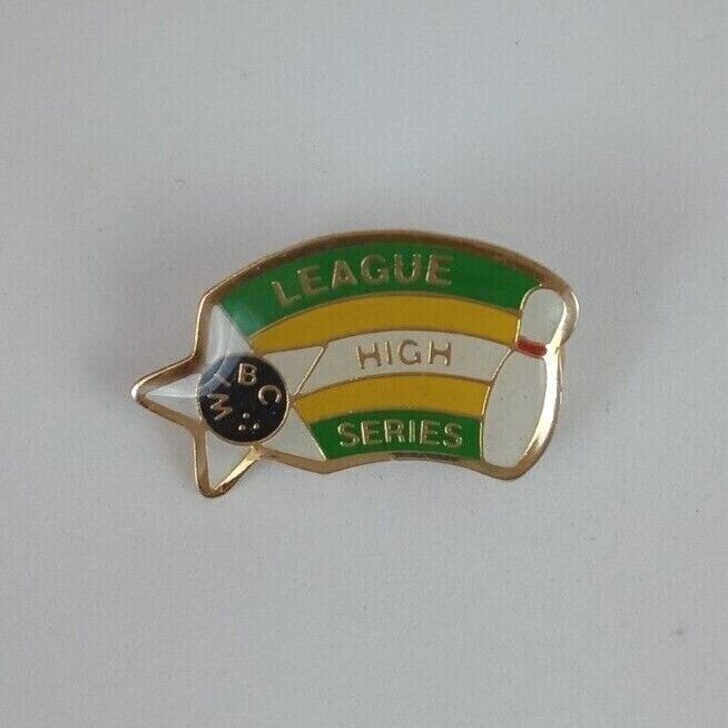 Vintage WIBC Leauge High Series Green &amp; Yellow Bowling Lapel Hat Pin - $8.25