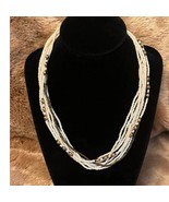 Vintage Multi-Strand White &amp; Brown Seed Beaded Choker w/Goldtone Accents - $28.43 CAD