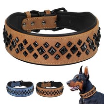 Leather Stud Rivet Dog Collar Padded PU Leather Dog Collars Pet Collars Large - £12.77 GBP+