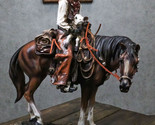 Western Desert Cowboy On Saddleback Riding Brown Stallion Horse Figurine - $69.99