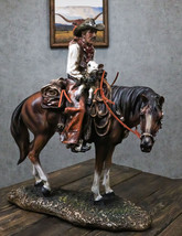 Western Desert Cowboy On Saddleback Riding Brown Stallion Horse Figurine - £55.94 GBP