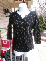 Nwot Karen Scott Black&amp;Gold Glitter Giraffe Top Ps - £11.55 GBP