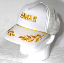 Vtg White HAWAII Trucker Baseball Cap Scrambled Eggs Gold Logo Mesh Snap Back - £14.72 GBP